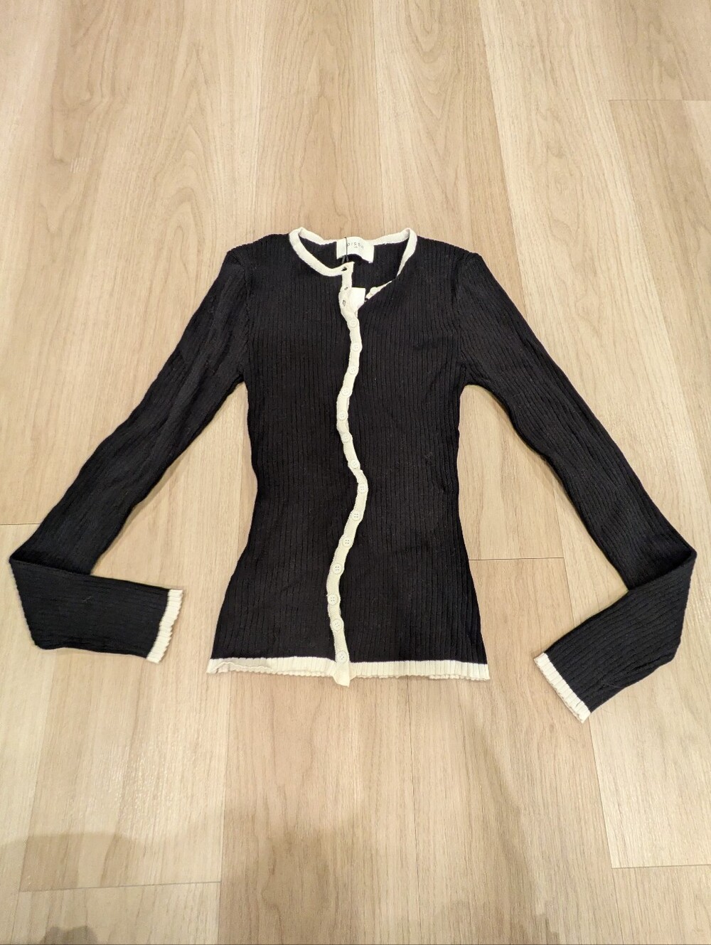 Dissh NWT Lucille Black Contrast Squiggle Cardigan Size XS Linen Blend